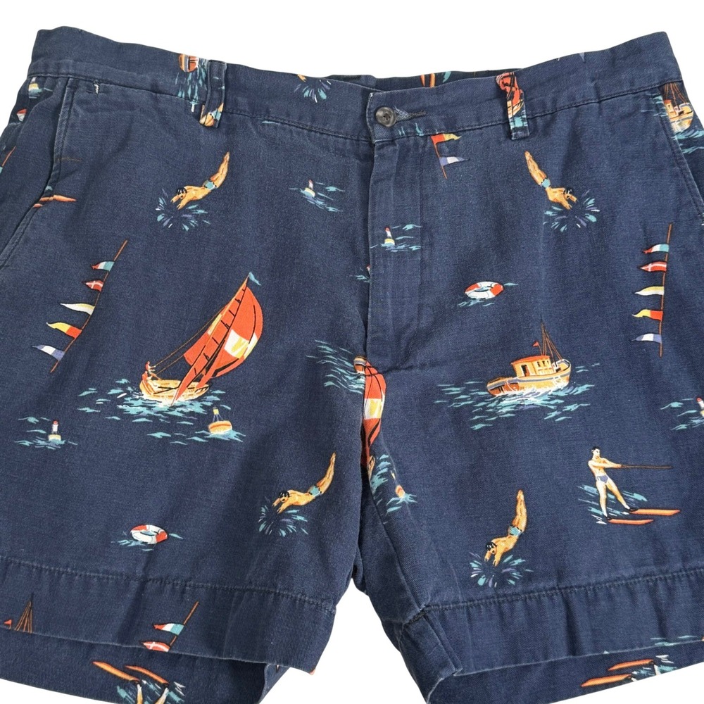 Polo Ralph Lauren Nautical AOP Sailboat Waterski Linen Chino Shorts Navy Mens 35